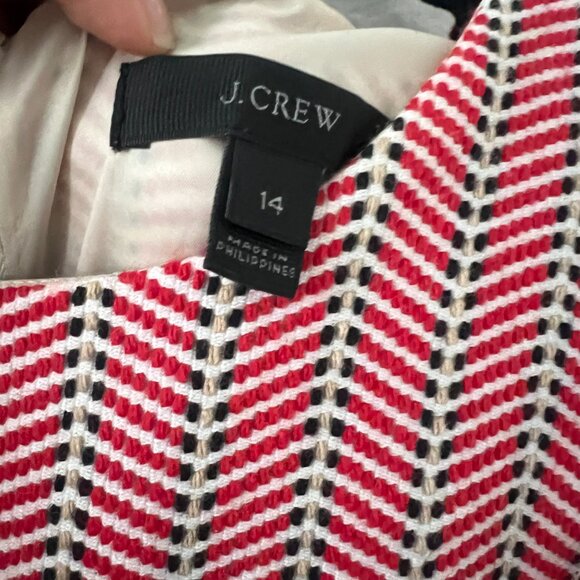 J.Crew Sz 14 Italian Tie Waist Red White Herringbone Tweed Sheath Dress Career - Picture 3 of 11